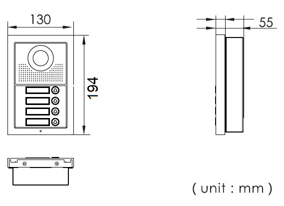 Dimensions for 4-apt button lobby unit